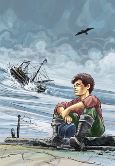 Digitale Kunst getiteld "A Young Sailer" door Tayyar Özkan, Origineel Kunstwerk, 2D Digital Work