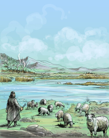 Arte digitale intitolato "A Shepherd" da Tayyar Özkan, Opera d'arte originale, Lavoro digitale 2D