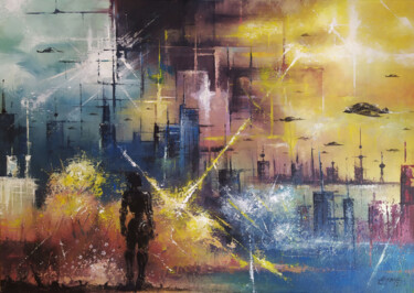 Pintura intitulada "City Life-2" por Tayyar Özkan, Obras de arte originais, Acrílico