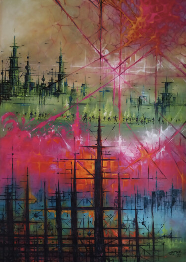 Pintura intitulada "City Life-3" por Tayyar Özkan, Obras de arte originais, Acrílico