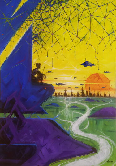 Painting titled "ALGORITHMIC SUNSET" by Tayyar Özkan, Original Artwork, Acrylic