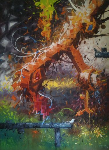 Schilderij getiteld "The Machine-3" door Tayyar Özkan, Origineel Kunstwerk, Acryl