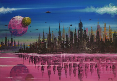 Schilderij getiteld "City-7" door Tayyar Özkan, Origineel Kunstwerk, Acryl