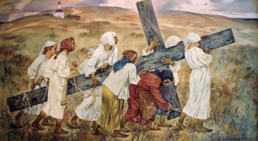 Картина под названием "Carrying the Cross" - Viktor Bychkov, Подлинное произведение искусства, Масло