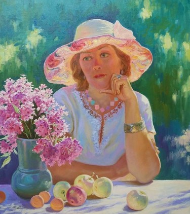 Painting titled "Portrait of the wife" by Viktor Bychkov, Original Artwork, Oil