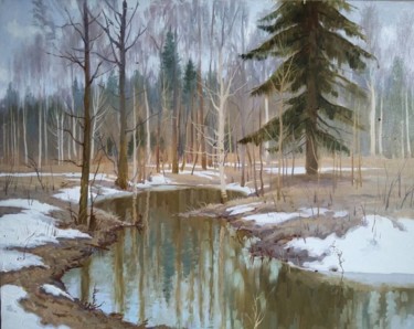 Картина под названием "last snow" - Viktor Bychkov, Подлинное произведение искусства, Масло