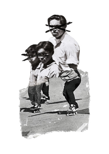 Collages titled "Skate Trio" by Tchago Martins, Original Artwork, Collages Mounted on Cardboard