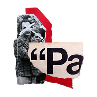 「Parece (Pa) / Looks」というタイトルのコラージュ Tchago Martinsによって, オリジナルのアートワーク, コラージュ ウッドパネルにマウント