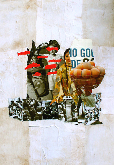 Collages getiteld "Muito peso e muita…" door Tchago Martins, Origineel Kunstwerk, Collages Gemonteerd op Houten paneel