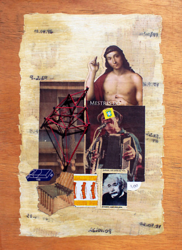 Collages intitulée "O movimento físico…" par Tchago Martins, Œuvre d'art originale, Collages Monté sur Panneau de bois