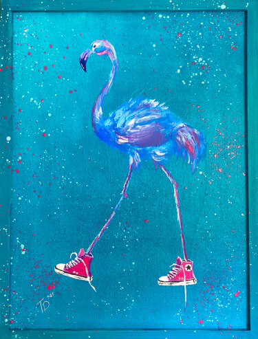 Painting titled "Blue Flamingo" by Td'21, Original Artwork, Acrylic