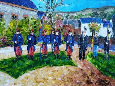 Painting titled "Les marcheurs de la…" by Antoine Juliens, Original Artwork, Acrylic Mounted on Cardboard