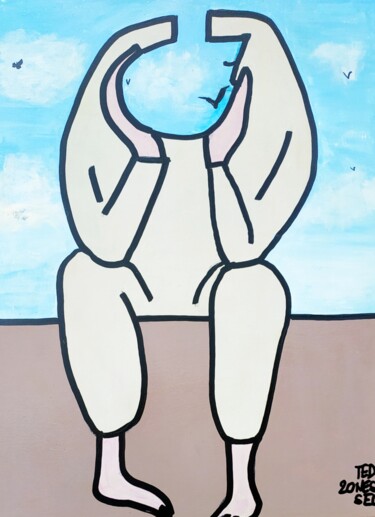 Painting titled "RODOLPHE" by Ted Nessel, Original Artwork, Marker Mounted on Wood Stretcher frame