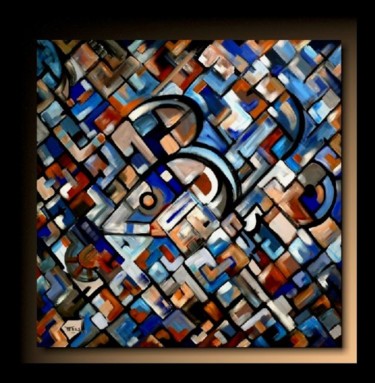 Painting titled "Abstraction Cubiste" by Tehos, Original Artwork, Oil