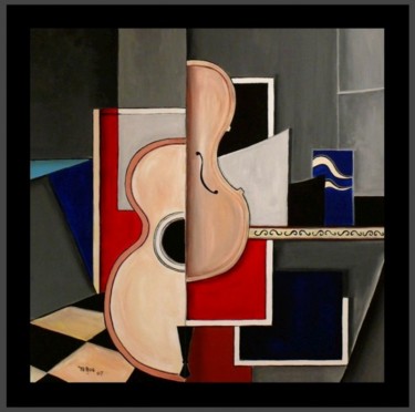 Pintura intitulada "Guitare et Violon" por Tehos, Obras de arte originais, Óleo