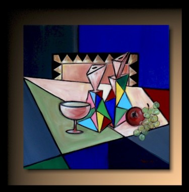 Painting titled "Les carafes sur la…" by Tehos, Original Artwork, Oil