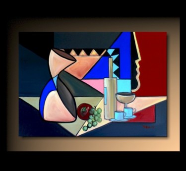 La Pause Café Peinture intitulée "La Pause Café" par Tehos, Œuvre d'art originale, Huile