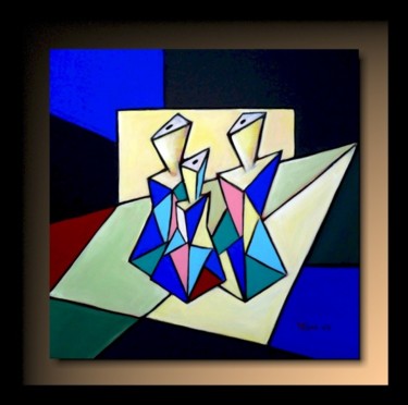 Painting titled "Trois carafes sur T…" by Tehos, Original Artwork, Oil