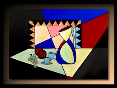Peinture intitulée "Carafe et fruits su…" par Tehos, Œuvre d'art originale, Huile