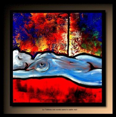 Painting titled "La jeune Femme Bleu" by Tehos, Original Artwork, Oil