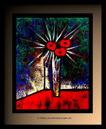 Painting titled "Les Trois Fleurs Ro…" by Tehos, Original Artwork, Oil