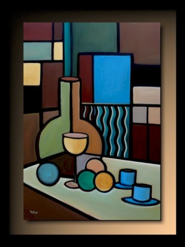 Painting titled "Carafe et Fenetre" by Tehos, Original Artwork, Oil