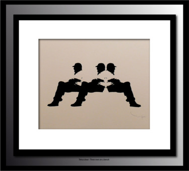 Malerei mit dem Titel "Three men on a benc…" von Tehos, Original-Kunstwerk, Öl