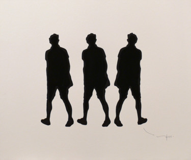 Drawing titled "Three walking men 08" by Tehos, Original Artwork, Ink