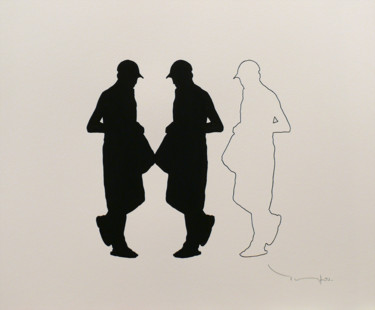 图画 标题为“Three men with bag…” 由Tehos, 原创艺术品, 其他
