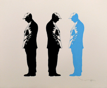 Zeichnungen mit dem Titel "Three men looking D…" von Tehos, Original-Kunstwerk, Tinte