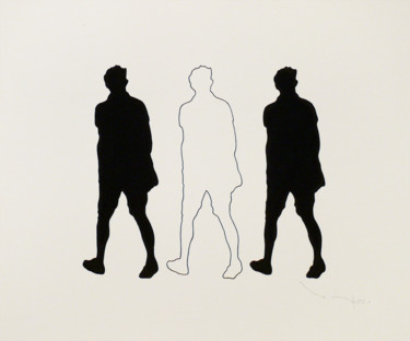 Dibujo titulada "Three walking men V…" por Tehos, Obra de arte original, Tinta