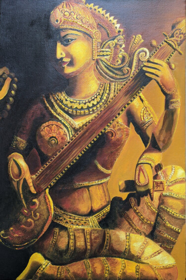 Pintura intitulada "Veena Dharini, Sara…" por Tejaswi Poojari (KOLOR KOVELA), Obras de arte originais, Óleo