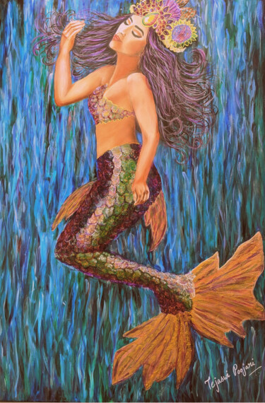 Malerei mit dem Titel "Mermaid painting- E…" von Tejaswi Poojari (KOLOR KOVELA), Original-Kunstwerk, Acryl