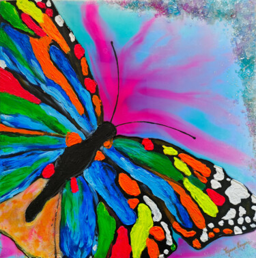 Malarstwo zatytułowany „Butterfly painting,…” autorstwa Tejaswi Poojari (KOLOR KOVELA), Oryginalna praca, Akryl Zamontowany…