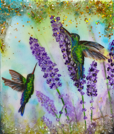 Pintura intitulada "Humming bird painti…" por Tejaswi Poojari (KOLOR KOVELA), Obras de arte originais, Acrílico Montado em A…