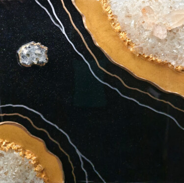 Painting titled "Black Resin Geode a…" by Tejaswi Poojari (KOLOR KOVELA), Original Artwork, Resin Mounted on Wood Stretcher…