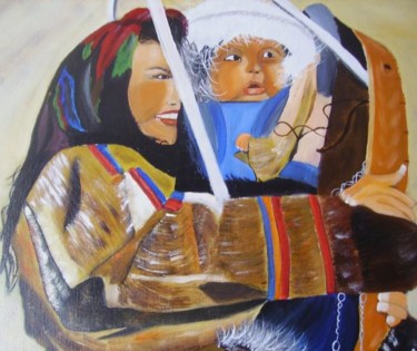Peinture intitulée "Mongolia Mama" par Christiane Michaud, Œuvre d'art originale, Huile