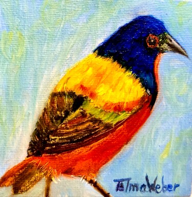 Painting titled "Colored Bird" by Telma Weber, Original Artwork, Oil