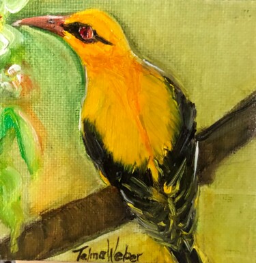 Peinture intitulée "Yellow Black Bird" par Telma Weber, Œuvre d'art originale, Huile