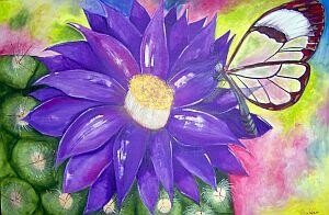 Painting titled "Flor de cactus" by Telma Weber, Original Artwork, Oil