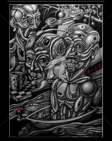 Dibujo titulada "IN THE BOAT" por Temo D, Obra de arte original, Grafito