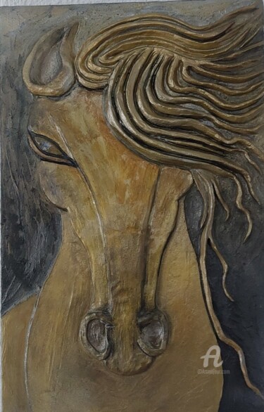 Painting titled "Golden horse" by Patrik Magdalenić, Original Artwork, Acrylic