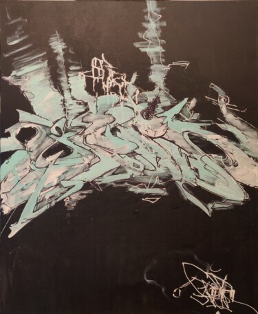 Painting titled "Water Flow" by Tenos3000, Original Artwork, Spray paint Mounted on Wood Stretcher frame