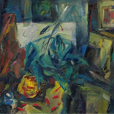 Painting titled "интерьер с коробкой…" by Tensil, Original Artwork, Oil
