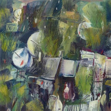 Painting titled "этюд с антеннами и…" by Tensil, Original Artwork, Oil