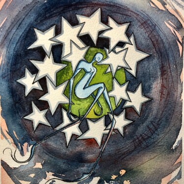 Malerei mit dem Titel "Sky full of stars" von Ronan Le Gloanec, Original-Kunstwerk, Aquarell
