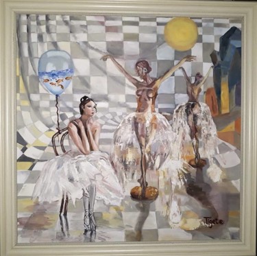 Painting titled "Dancing ballerina-…" by Teodora Todorova, Original Artwork, Oil Mounted on Wood Stretcher frame