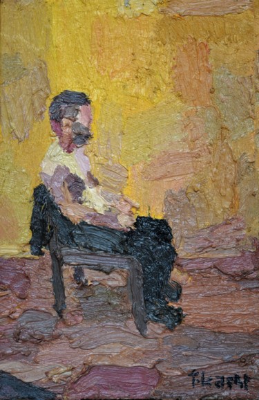 Painting titled "Man on chair" by Theo Kamp, Original Artwork, Oil
