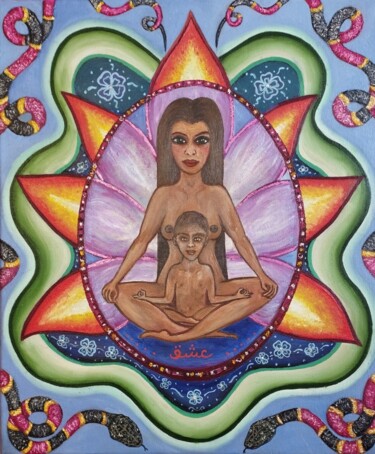 Картина под названием "Цветение лотоса" - Teonanakatl, Подлинное произведение искусства, Масло