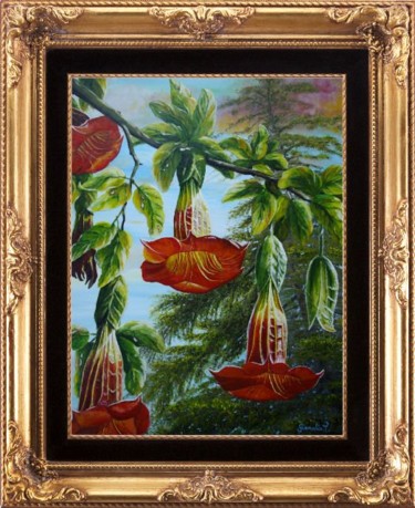 Peinture intitulée "datura rouge" par Térégia, Œuvre d'art originale